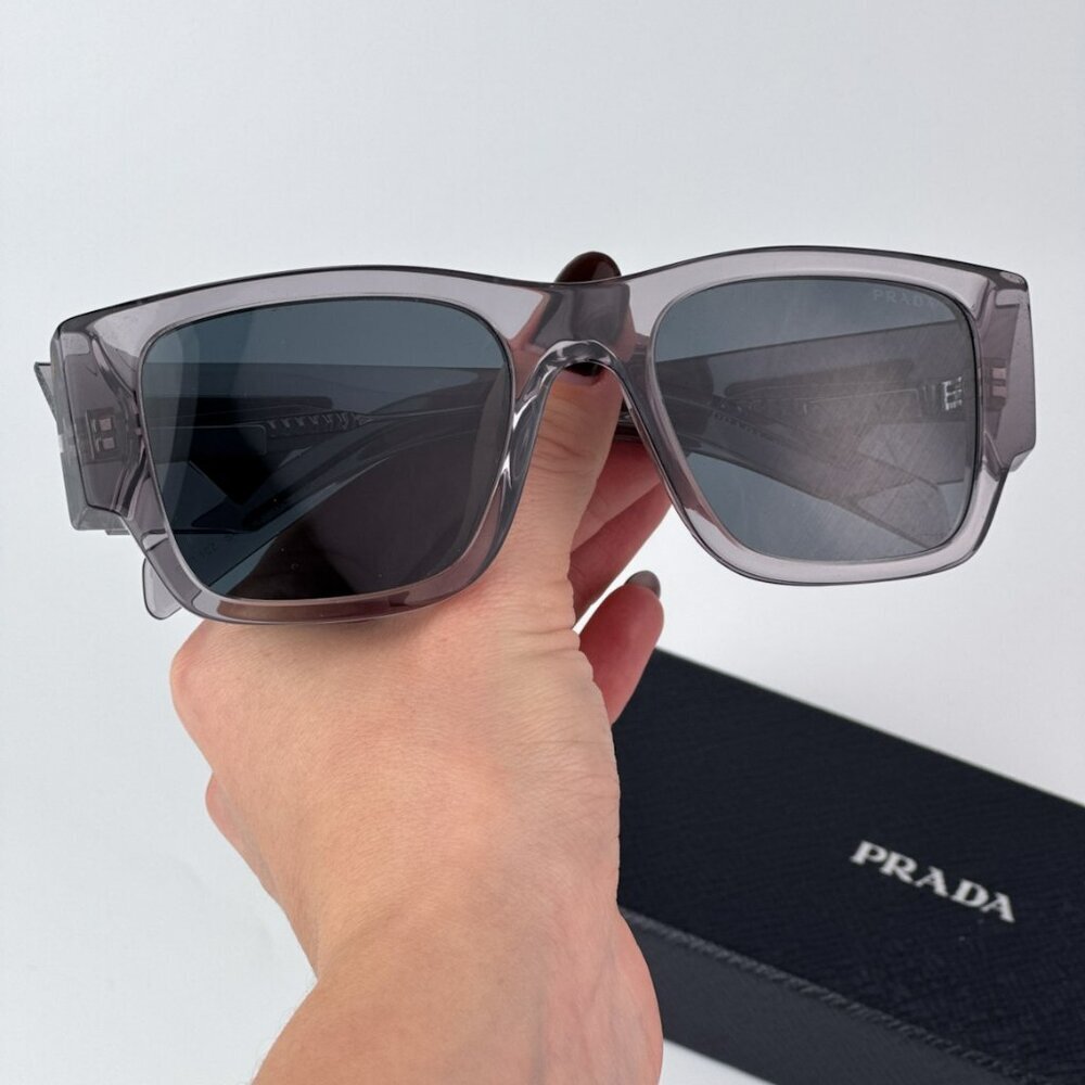 Prada PR10ZSF 16Z70B BRAND NEW Sunglasses Transparent Asphalt Grey Square Unisex